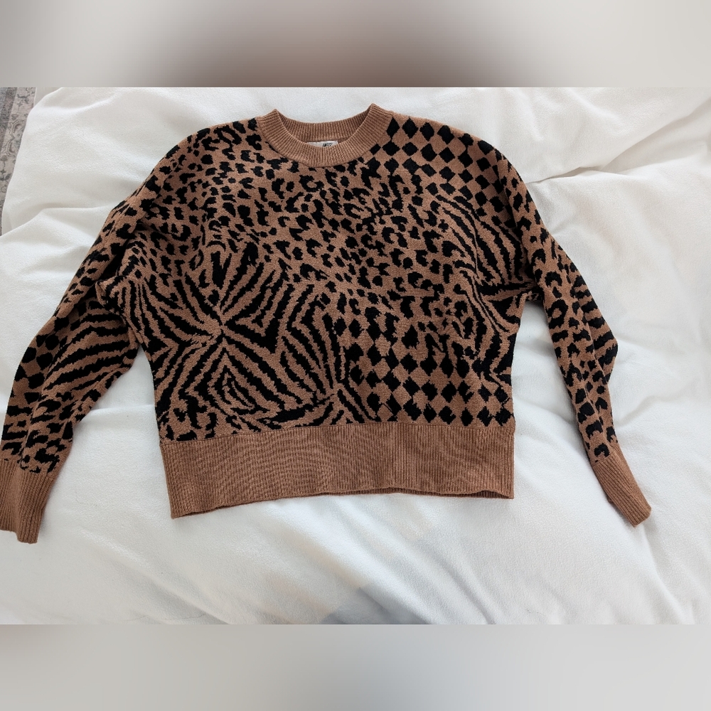 Amuse Society Animal Print Crewneck Sweater